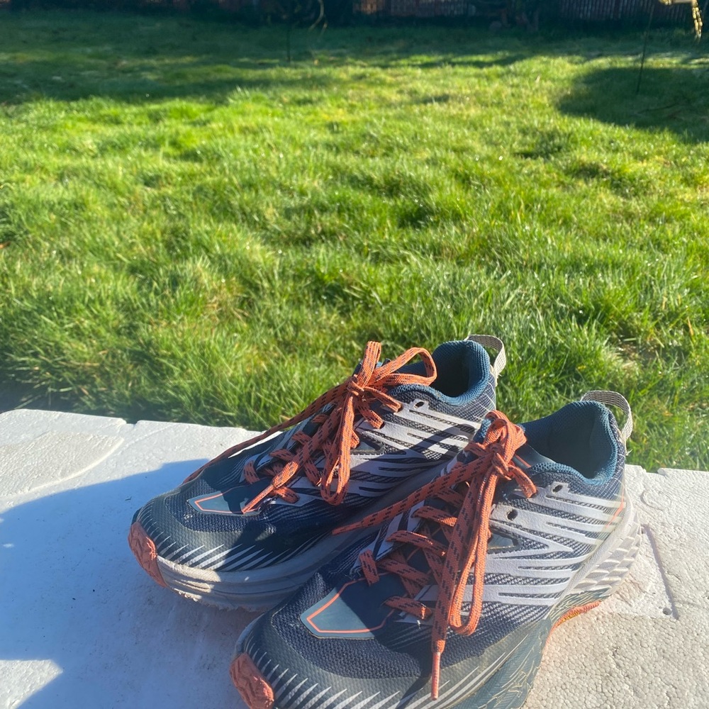 Hoka Speedgoat 4 Womens Black and White Trail Outdoor Running Sneakers Size 5 - Picture 3 of 16